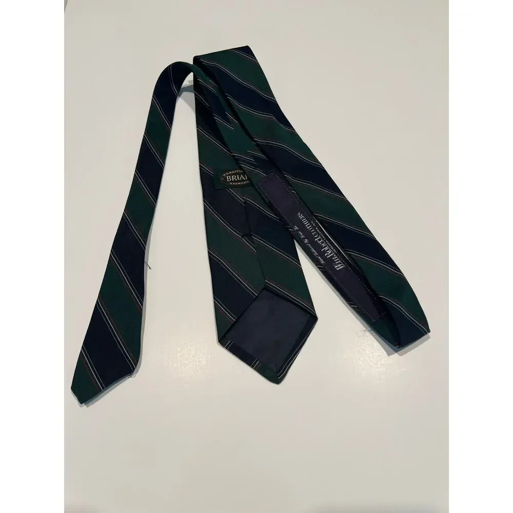 Vintage Briar Bespoke Silk Necktie Navy Blue Green Diagonal Stripes JL